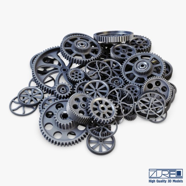 pile of scattered gears v 1 3D Model .c4d .max .obj .3ds .fbx .stl .blend 