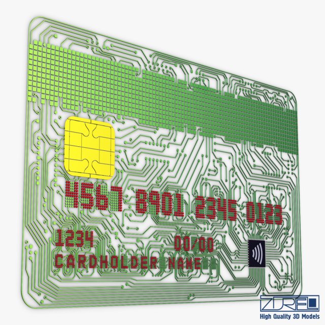 electronic circuit bank card v 1 3D Модель .c4d .max .obj .3ds .fbx .stl .blend 