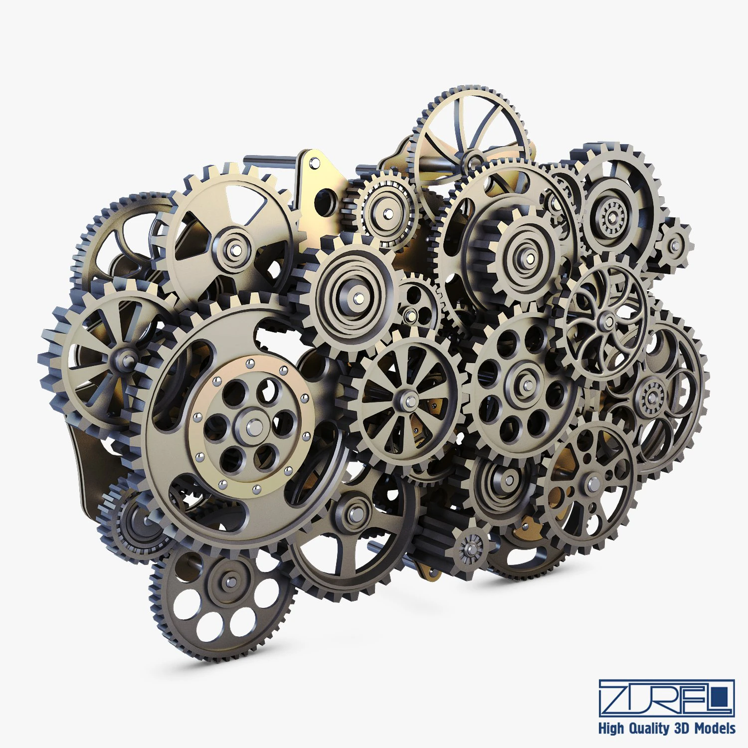 gear mechanism low poly v 1 3D Model .c4d .max .obj .3ds .fbx .stl .blend 
