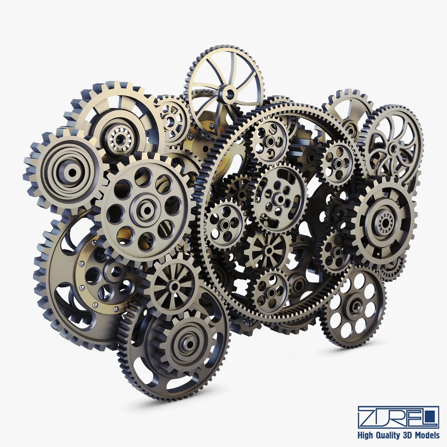 gear mechanism low poly v 2 3D Model .c4d .max .obj .3ds .fbx .stl .blend 