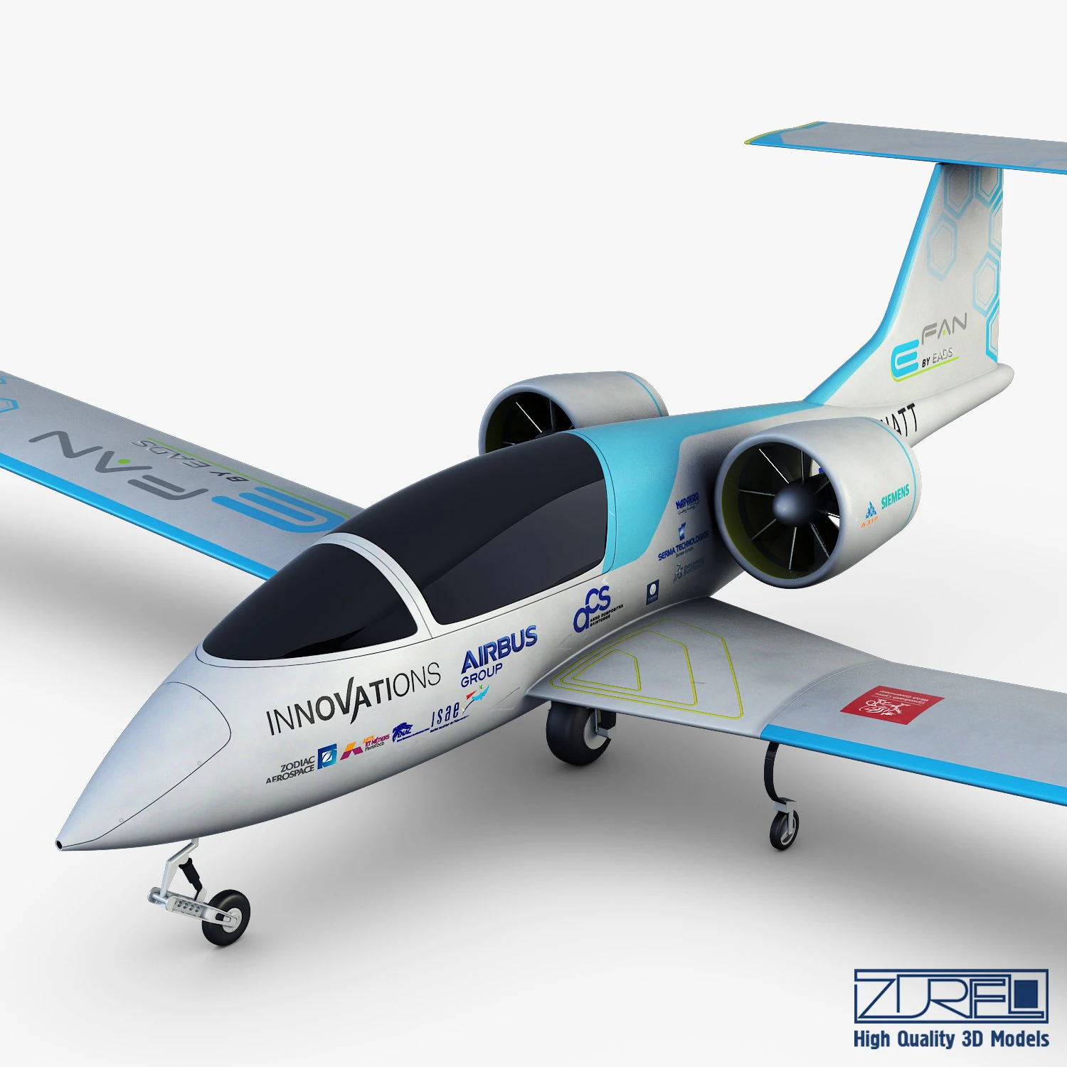 airbus e-fan electric 3D Model .c4d .max .obj .3ds .fbx .stl .blend 