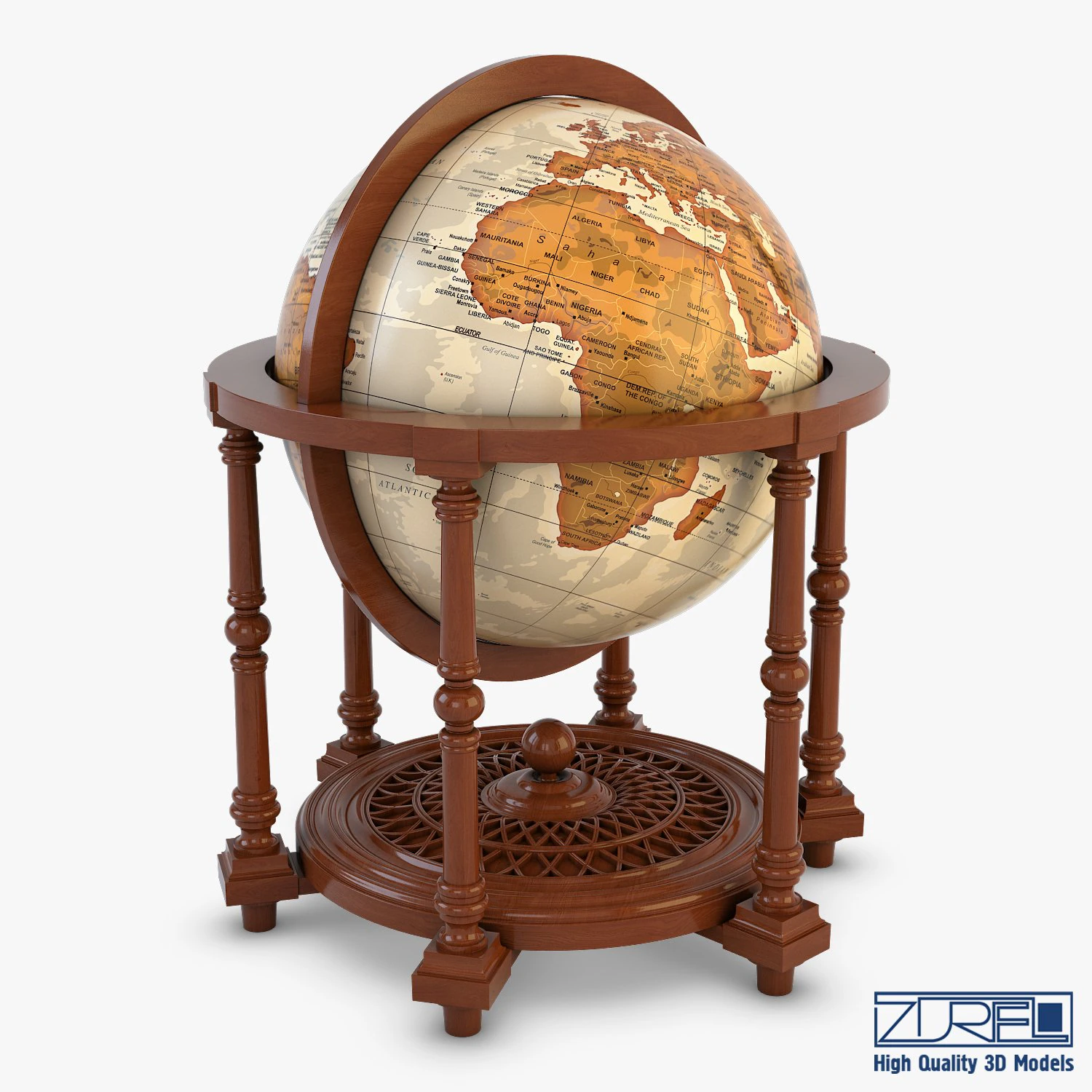 antique globe 3D Model .c4d .max .obj .3ds .fbx .stl .blend 