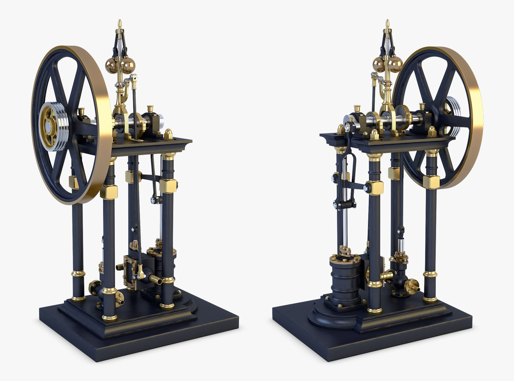 Classic Beam Steam Engine with Flywheel M1 3D Model .c4d .max .obj .3ds .fbx .stl .blend 