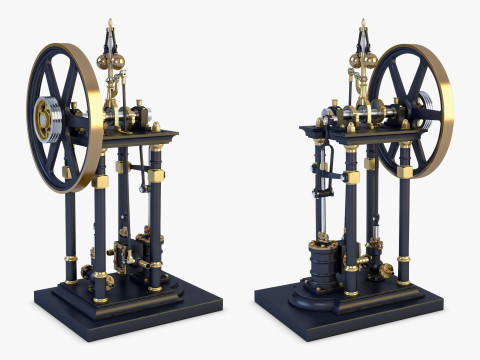 Classic Beam Steam Engine with Flywheel M1 3D Model