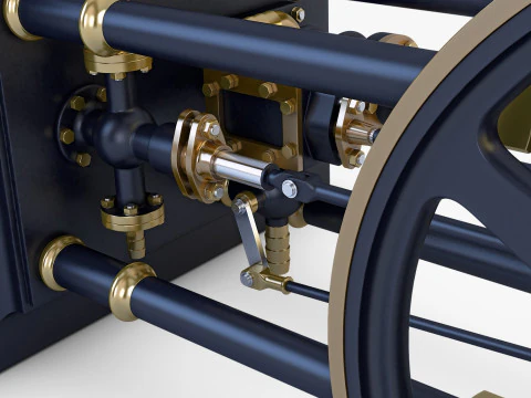 Classic Beam Steam Engine with Flywheel M1 3D Model