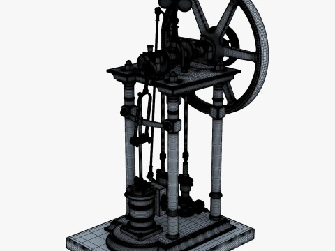 Classic Beam Steam Engine with Flywheel M1 3D Model