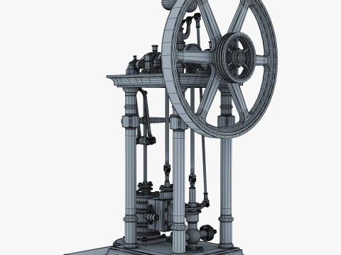 Classic Beam Steam Engine with Flywheel M1 3D Model