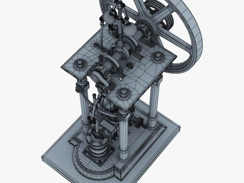 Classic Beam Steam Engine with Flywheel M1 3D Model
