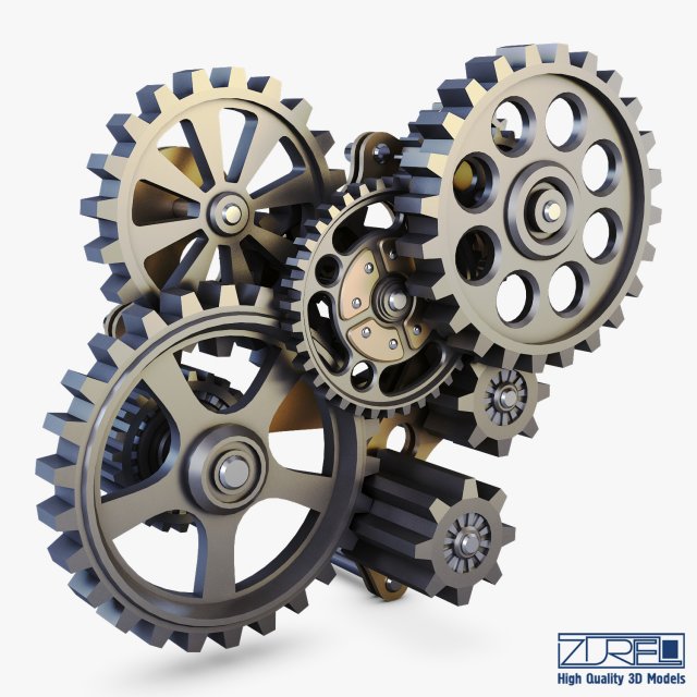 gear mechanism low poly v 7 Modelo 3D .c4d .max .obj .3ds .fbx .stl .blend 