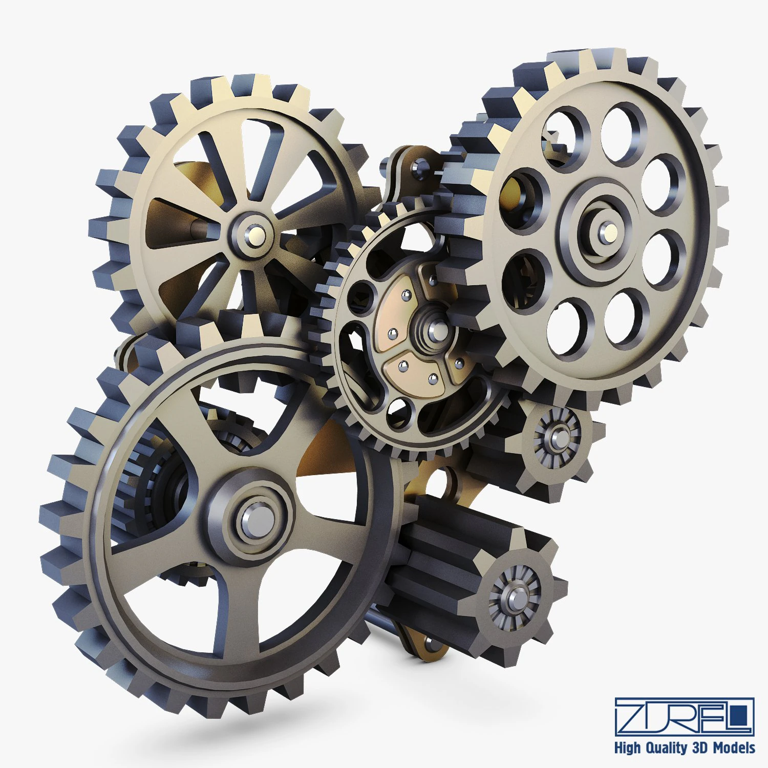 gear mechanism low poly v 7 3D Model .c4d .max .obj .3ds .fbx .stl .blend