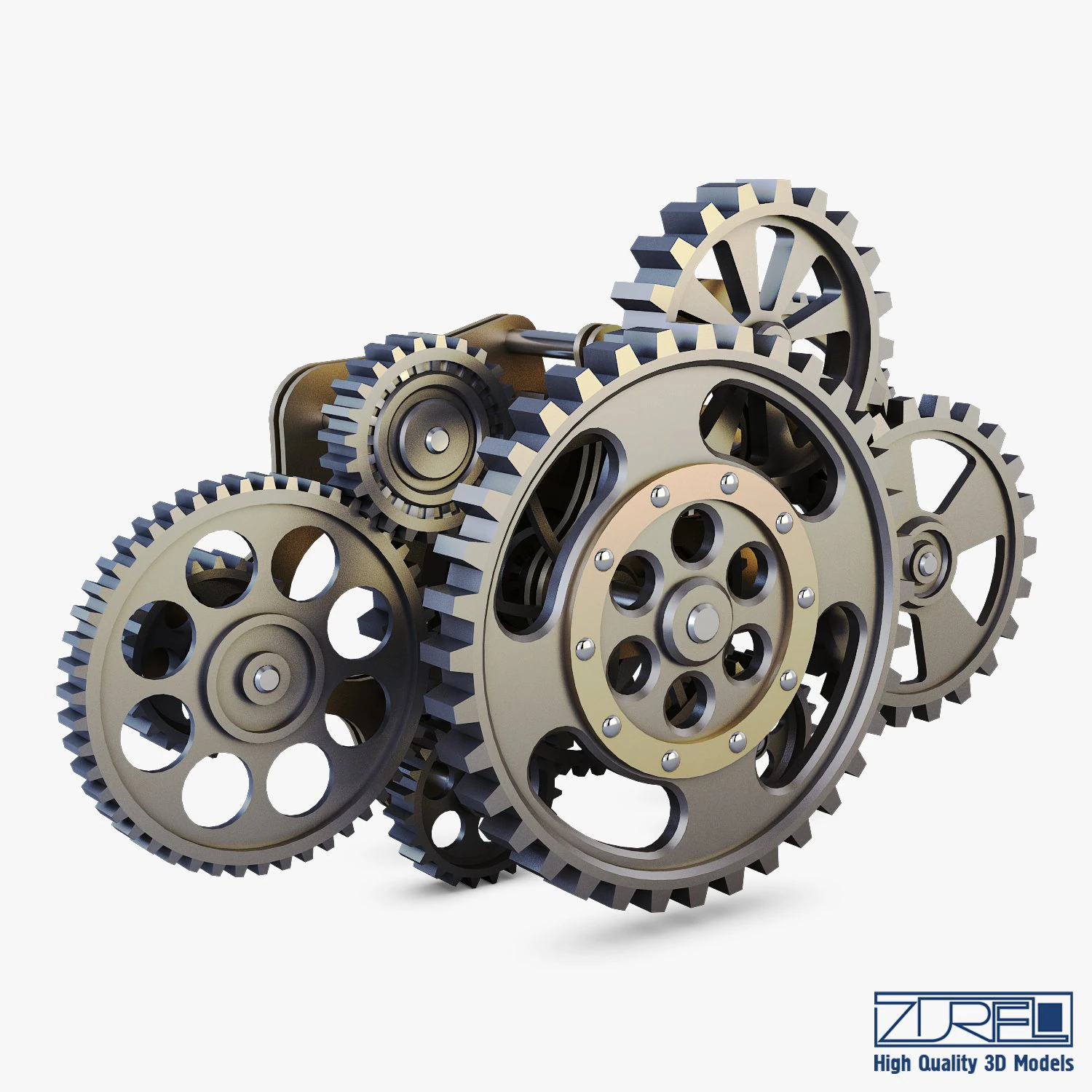 gear mechanism low poly v 8 3D Model .c4d .max .obj .3ds .fbx .stl .blend 
