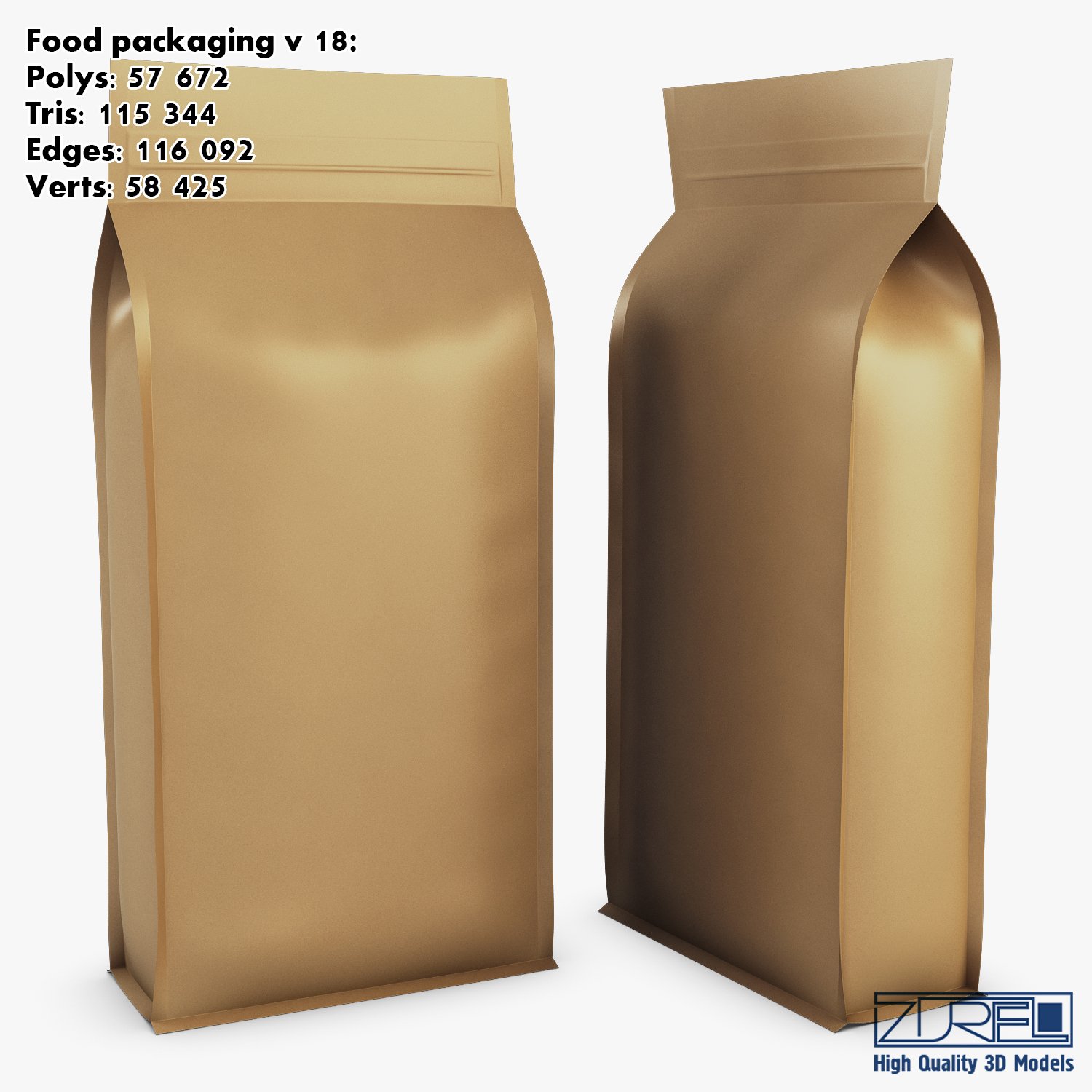 Вафли в пакете. V package. Biscuit packaging 3d models. V packing. 3d food packaging model.