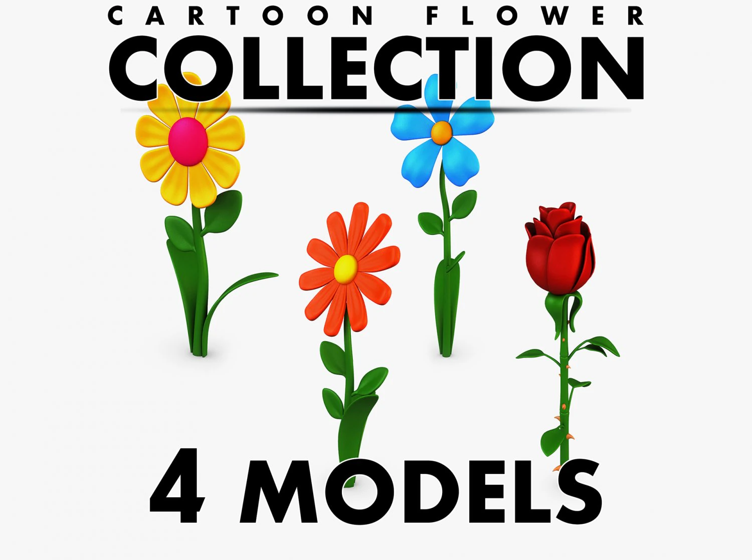 Cartoon flower collection volume 1 3D Model .c4d .max .obj .3ds .fbx .stl .blend 