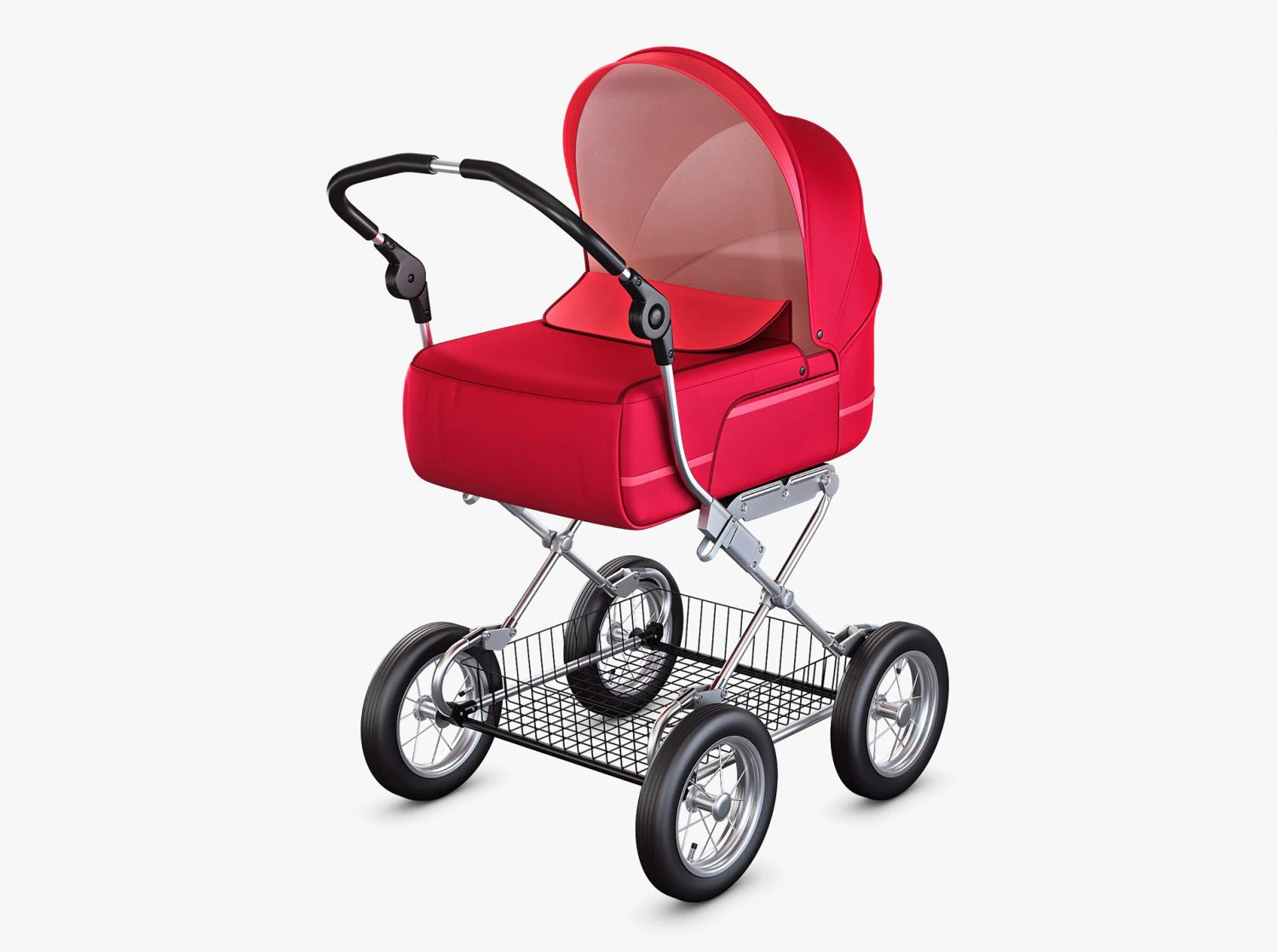 baby stroller red v 1 3D Model .c4d .max .obj .3ds .fbx .stl .blend