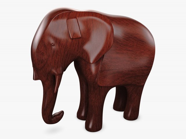 Elephant Wooden Statue v 1 3D Model .c4d .max .obj .3ds .fbx .lwo .lw .lws