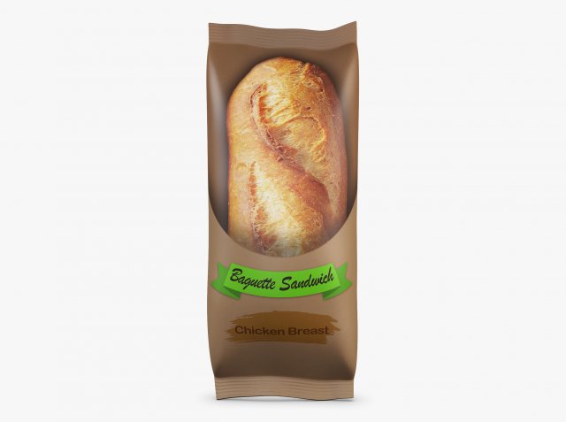 Baguette Sandwich Packaging Simple M 1 3D-Modell .c4d .max .obj .3ds .fbx .stl .blend 