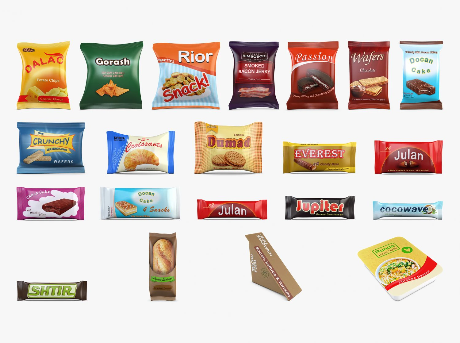 Food Packages Simple Collection volume 1 3D Model .c4d .max .obj .3ds .fbx .stl .blend