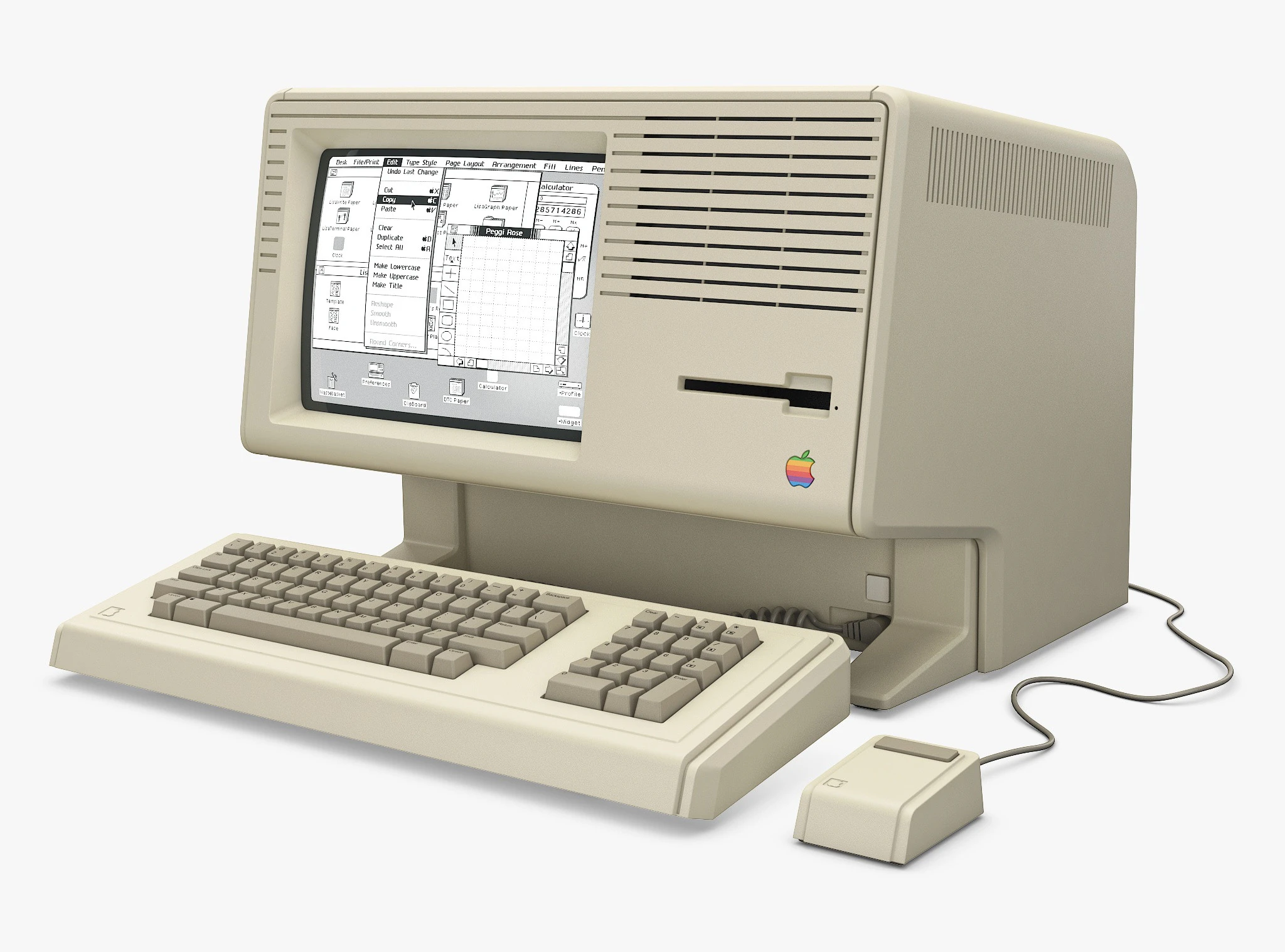 Apple Lisa 2 Macintosh XL 1984-1986 PC with Keyboard and Mouse M 1 3D Model .c4d .max .obj .3ds .fbx .stl .blend 