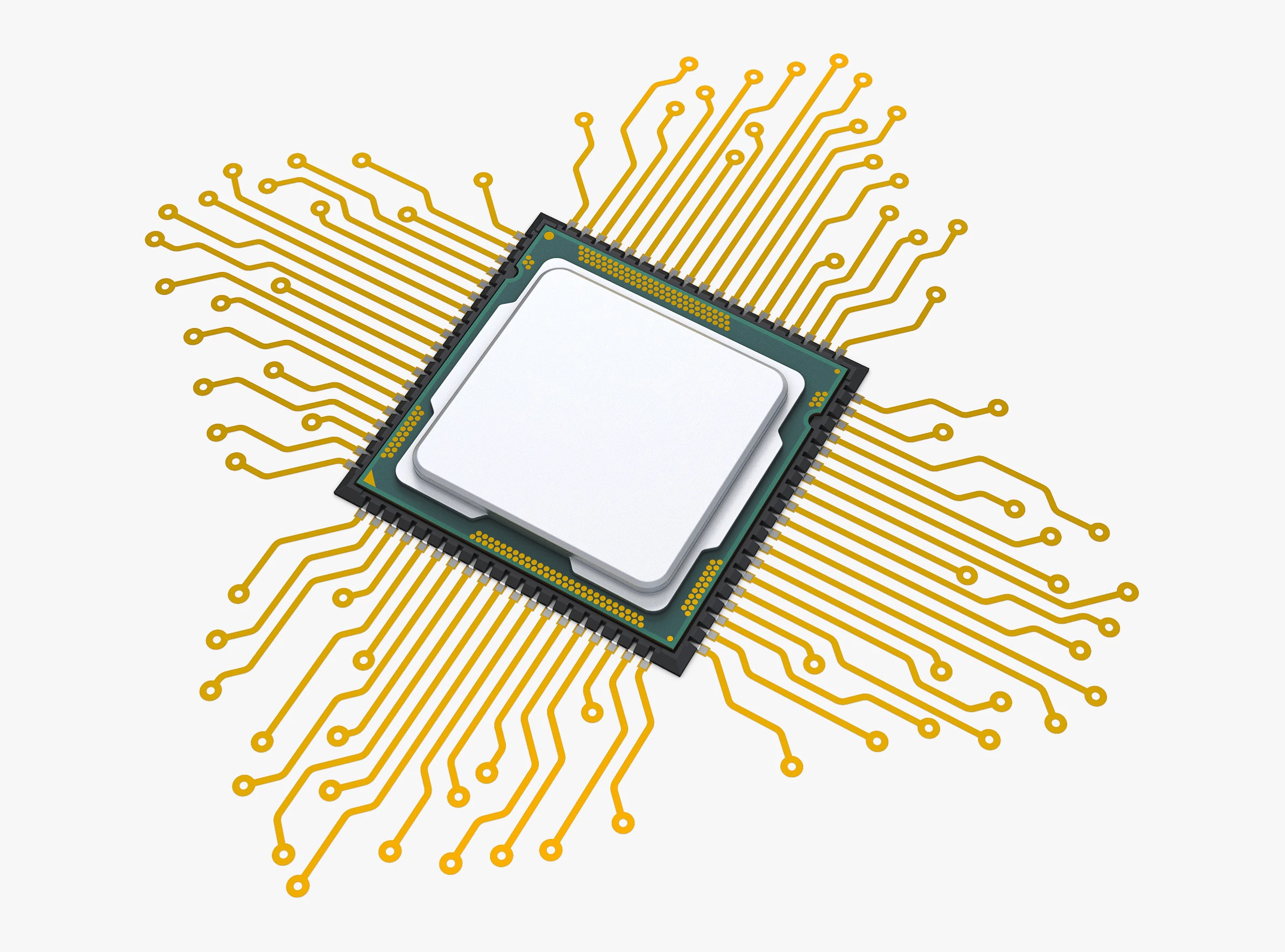 CPU Processor with Circuit Board Elements M1 3D Model .c4d .max .obj .3ds .fbx .stl .blend 