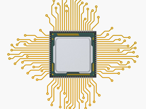 CPU Processor with Circuit Board Elements M1 Modelo 3D
