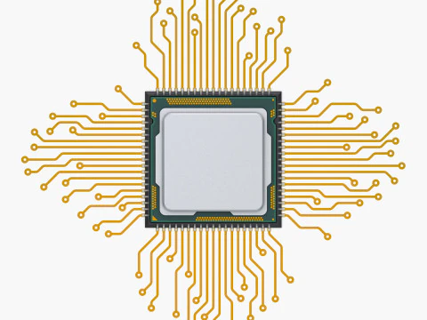 CPU Processor with Circuit Board Elements M1 3D Model
