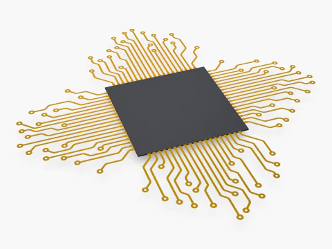 CPU Processor with Circuit Board Elements M1 3D Model