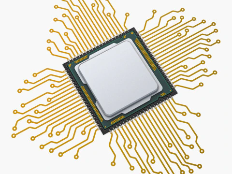 CPU Processor with Circuit Board Elements M1 3D Model