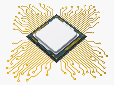 CPU Processor with Circuit Board Elements M1 3D Model