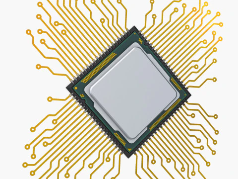 CPU Processor with Circuit Board Elements M1 3D Model