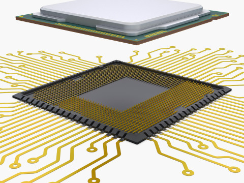 CPU Processor with Circuit Board Elements M1 Modelo 3D