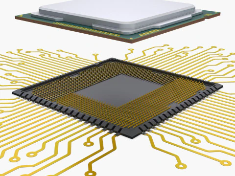 CPU Processor with Circuit Board Elements M1 3D Model
