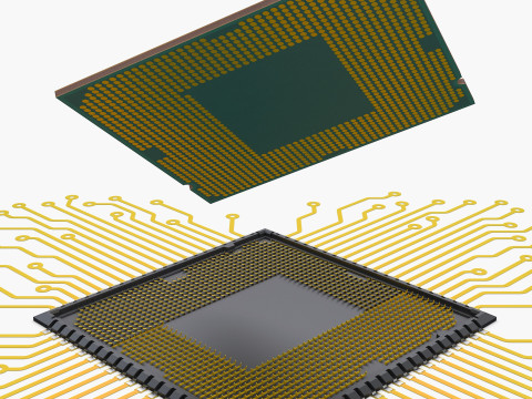 CPU Processor with Circuit Board Elements M1 Modelo 3D