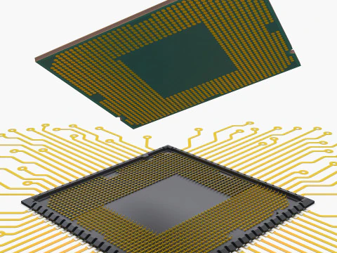 CPU Processor with Circuit Board Elements M1 3D Model