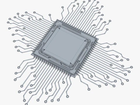 CPU Processor with Circuit Board Elements M1 3D Model