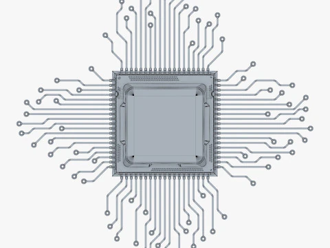 CPU Processor with Circuit Board Elements M1 3D Model