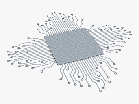 CPU Processor with Circuit Board Elements M1 3D Model