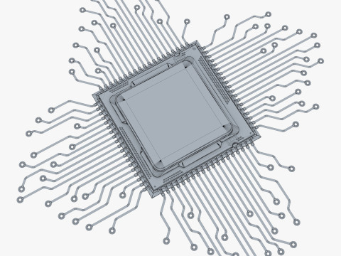 CPU Processor with Circuit Board Elements M1 Modelo 3D
