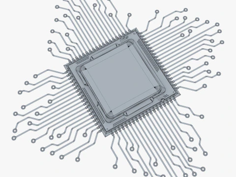 CPU Processor with Circuit Board Elements M1 3D Model