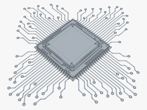 CPU Processor with Circuit Board Elements M1 3D Model
