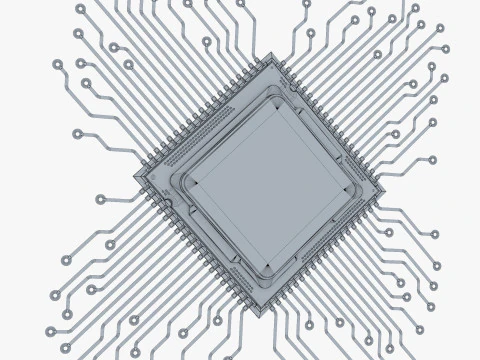 CPU Processor with Circuit Board Elements M1 3D Model