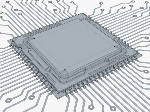 CPU Processor with Circuit Board Elements M1 3D Model