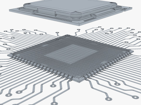 CPU Processor with Circuit Board Elements M1 Modelo 3D