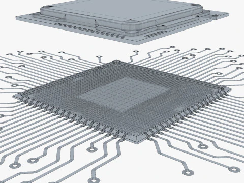 CPU Processor with Circuit Board Elements M1 3D Model
