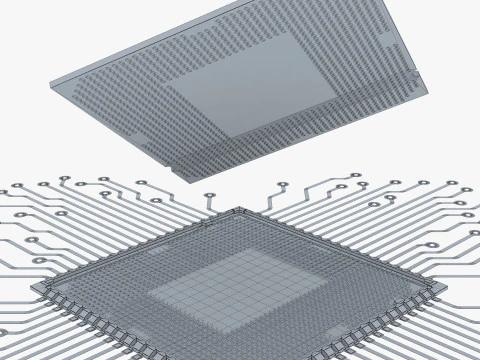 CPU Processor with Circuit Board Elements M1 3D Model