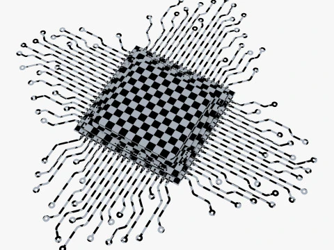 CPU Processor with Circuit Board Elements M1 3D Model