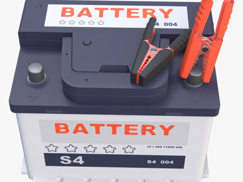 Car Battery with Jumper Clamps M1 3D 모델
