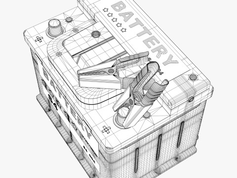 Car Battery with Jumper Clamps M1 3D 모델