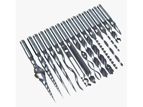 Drill Bit Set Industrial 15 Types 3D Модель