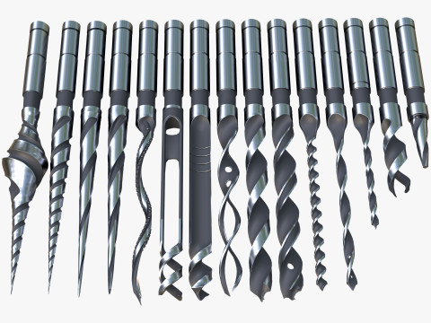 Drill Bit Set Industrial 15 Types 3D Модель