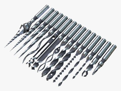 Drill Bit Set Industrial 15 Types 3D Модель
